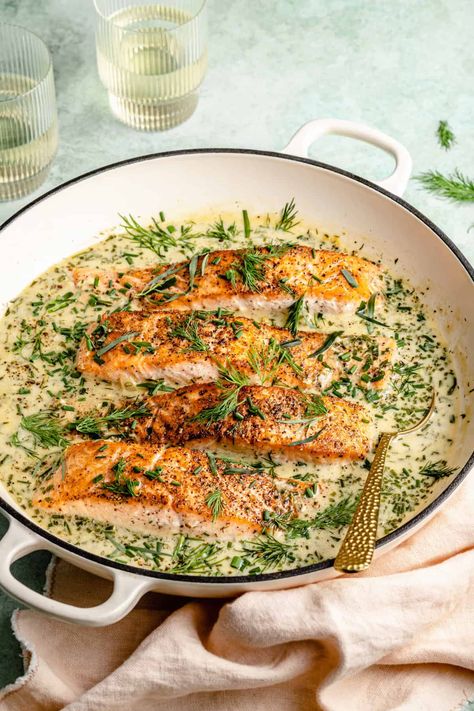 Creamy Spring Salmon - The Defined Dish The Defined Dish, Defined Dish, Spring Dinner, Salmon Dinner, Roasted Asparagus, Eat Better, Salmon Recipe, Spring Recipes, Lemon Chicken