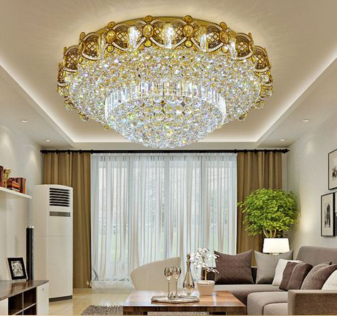 Aesthetic Interior Design, Gold Ceiling Light, Loft Stil, Gold Ceiling, Crystal Ceiling Light, Chandelier Lighting Fixtures, Led Ceiling Lamp, Gold Chandelier, Gold Crystal