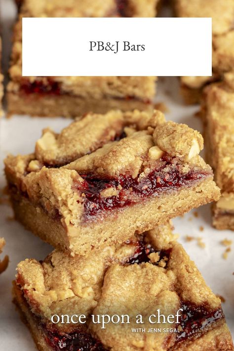 PB&J Bars Pb J Cookies, Jam Bars, Once Upon A Chef, Raspberry Jam, A Chef, Food Printables, No Bake Cookies, Dessert Bars, Cookie Bars