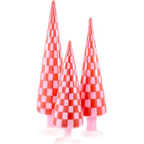 Checker Tree Set, Red - Cody Foster Accents & Decor | Maisonette Velvet Tree, Glass Trees, Barbie Christmas, 2025 Trends, Xmas Table, Cody Foster, Holiday 2024, Large Decor, Holiday Display