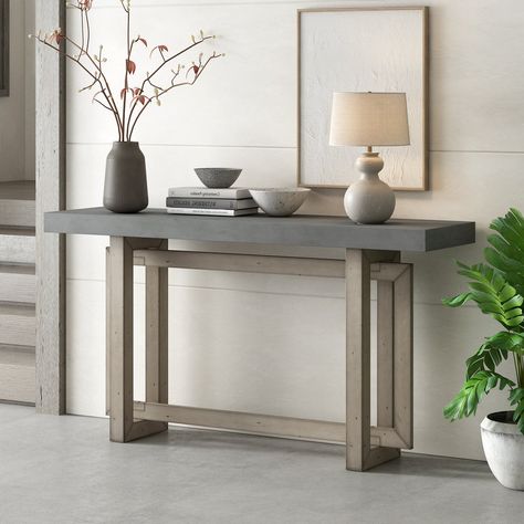 59'' Contemporary Industrial Gray Console Table with Concrete-Finish W Long Entryway Table, Long Entryway, Gray Console Table, Entryway Table Modern, Table For Entryway, Modern Sofa Table, Style Console Table, Industrial Console Tables, Entry Mudroom