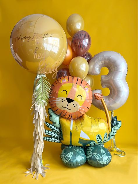 Lion Painting Art, 1st Birthday Balloons, Secret Party, Ideas Cumpleaños, Diy Fabric Jewellery, Boy Birthday Party Themes, Clear Balloons, Lion Painting, Party Deco