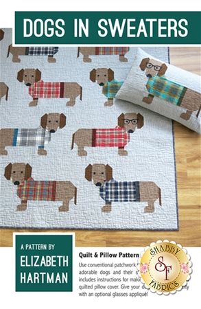 Dogs In Sweaters Pattern: This charming Dogs in Sweaters pattern from Elizabeth Hartman includes instructions for making two different quilt sizes as well as a quilted pillow cover. Make these dapper dogs in snazzy sweaters using conventional patchwork techniques. No paper piecing! Stylize your dogs with optional glasses applique! Quilt pattern finishes to approximately 45 Dogs In Sweaters, Elizabeth Hartman Quilts, Sweater Quilt, Quilted Pillow Cover, Quilted Pillow Covers, Elizabeth Hartman, Quilt Sewing Patterns, Dog Quilts, Pdf Quilt Pattern