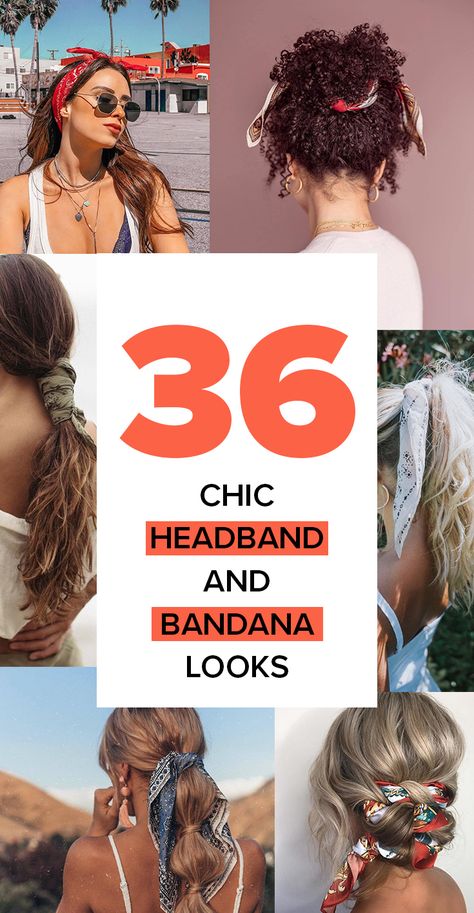 Ponytail With Bandana Headband, Cute Easy Hairstyles With Bandanas, Cute Hair With Bandana, How To Wear Handkerchief Hair, How To Wear Satin Scarf On Head, Hankerchief Hair Styles, Buns With Bandanas, Bandana Hair Tie, Headbands And Curly Hair