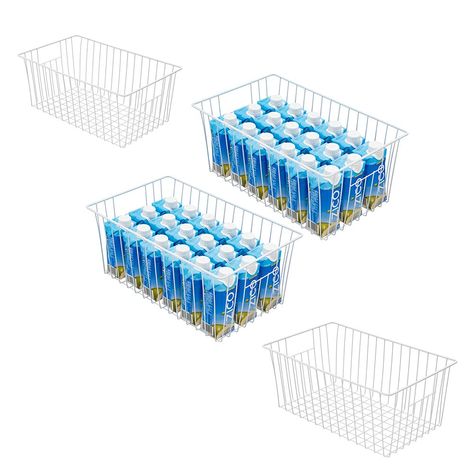 PRICES MAY VARY. Upgrade Freezer Baskets - Approximate Dimensions - 16in(L) x 10in(W) x 7in(H). Set of 4. Big capacity, suit for most freezers. Quality Construction - Wire grid made of sturdy steel construction with PE coated(food safe), stable and rustproof. Lightweight but sturdy enough to hold many things. Convenience - This wire storage basket with built-in handles for portability, just grab and go. The open wire spacing lets you see at-a-glance the item you want, not miss anything. Use mult Upright Freezer Organization, Freezer Storage Organization, Freezer Organizer, Organizer Baskets, Deep Pantry, Pantry Baskets, Cabinet Pantry, Freezer Organization, Wire Basket Storage