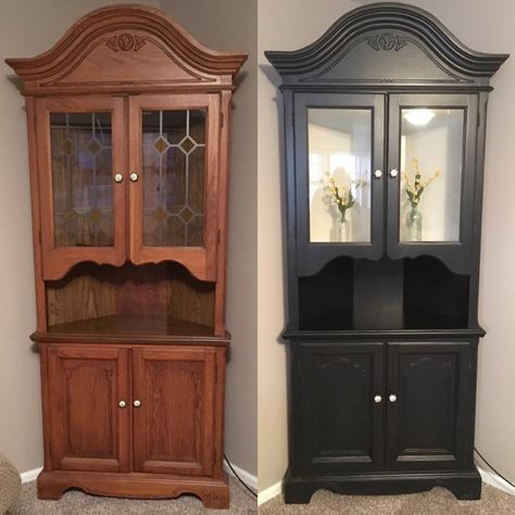 Hutch in Lamp Black Milk Paint | General Finishes Design Center Kitchen Hutch Ideas, Painted Hutches, Armoire Repurpose, Decorating Rooms, Antique Hutch, Hutch Makeover, Black China, China Cabinets, General Finishes