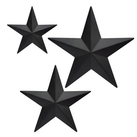 PRICES MAY VARY. 【METAL STAR】These decorative stars are handcrafted from iron and are treated with a special powder coating, giving that vintage and rustic look, while protecting it from rust and wear. 【VIVID DESIGN】Barn stars have now become a popular home decoration as people look to the past for more modern design ideas. this star adornment is sure to be an eye catcher. 【EASY TO HANG】There is a hook to choose from on the back of the metal star for easy hanging. 【RUSTIC DECOR】Metal stars are v Metal Stars Decor Ideas, Metal Stars Decor, Outdoor Wall Decoration, Star Wall Decor, House Wall Art, Stars Wall Decor, Black Barn, Metal Star, Texas Star