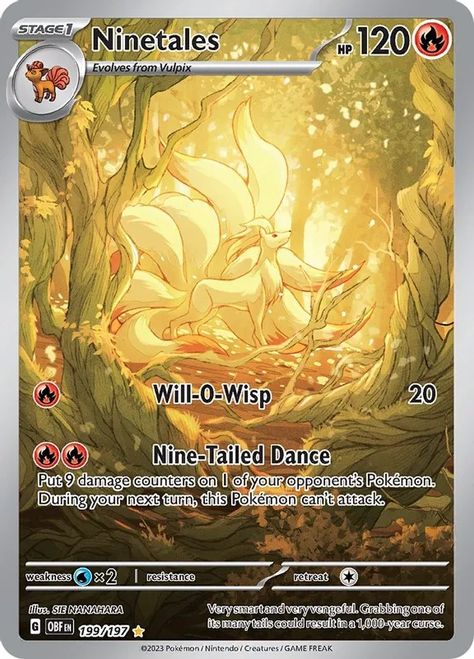 Ninetales -199/197 - SV03: Obsidian Flames - Pokemon Ninetales Pokemon, Pokemon Ninetales, Pokemon Full Art, Cool Pokemon Cards, Pokemon Nintendo, Scarlet Violet, Collectible Trading Cards, Pokemon Trading Card Game, Pokemon Trading Card