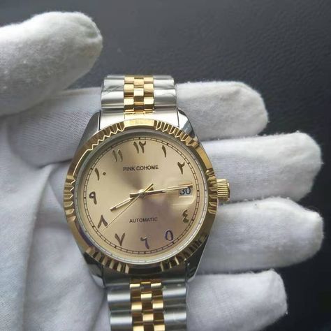 Rolex Bezel Design Gold Arabe Montres. Arabic Islamic Wristwatch Arab Numbers, Arabic Numbers, Expensive Jewelry Luxury, Expensive Jewelry, Bracelet Clasps, Stainless Steel Band, Wristwatch Men, Steel Watch, Mechanical Watch