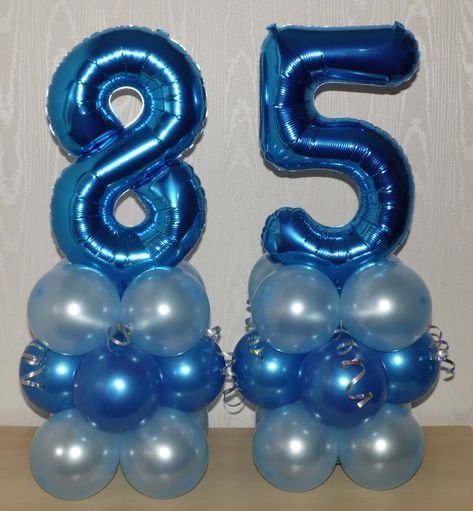 16 INCH FOIL BIRTHDAY BALLOONS ON  A BASE DISPLAY MAKES A GREAT TABLE CENTERPIECE THIS IS A EASY TO MAKE DIY KIT AND INCLUDES ALL YOU NEED TO MAKE THIS DISPLAY  NO HELIUM IS REQUIRED AS THE BALLOONS ARE AIR FILLED THE ITEMS IN THIS PACKAGE INCLUDES:  2 x 16 inch NUMBER FOIL BALLOON 20 x 5 inch LIGHT BLUE BALLOONS  (1 spare) 10 x 5 inch DARK BLUE BALLOONS   (1 spare ) A  LENGTH OF SILVER HOLOGRAM RIBBON A LENGTH OF WHITE TYING  RIBBON 1 INSTRUCTION SHEET When making your payment through paypal yo Dark Blue Balloons, Light Blue Balloons, Tying Ribbon, 40th Birthday Balloons, Garland Balloon, Helium Balloons Birthday, Balloon Tower, Girls Party Decorations, 85th Birthday