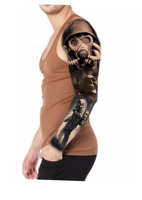 Apocalypto Tattoo, Apocalypse Tattoo Ideas, Apocalypse Tattoo Sleeve, Zombie Sleeve Tattoo, Gas Mask Concept Art Post Apocalyptic, Apocalypse Tattoo, Angel Tattoo, Sleeve Tattoos, Tattoos