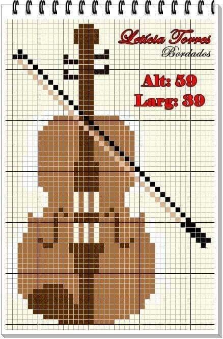 Violin Cross Stitch, Crochet Music, Free Cross Stitch Charts, Graph Design, Tapestry Crochet Patterns, Beaded Cross Stitch, Cross Stitch Borders, Diy Cross Stitch, Bead Loom Patterns