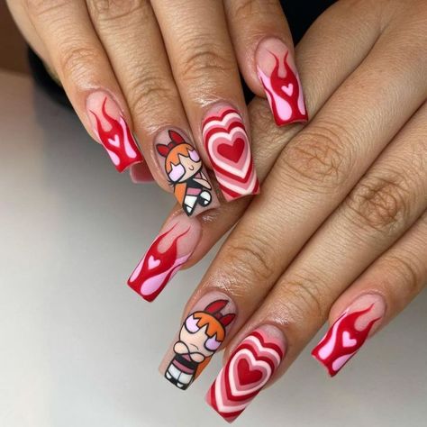 Powerpuff Nails, Spring Nail Design, Freestyle Nails, Girls Nail Designs, Cartoon Nails, Romantic Nails, Hard Nails, Cute Spring Nails, Nails 2022