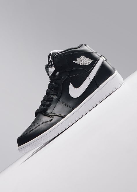 Air Jordan 1 Mid Black/White Black And White Air Jordan 1 High Top, Jordan 1 High Black And White, Air Jordan Sneakers Black And White, Black And White Jordan 1 Mid, Air Jordan 1 Black And White Mid, White Jordan Shoes, Black And White Jordans, Air Jordan 1 Mid Black, Jordan 1 Black