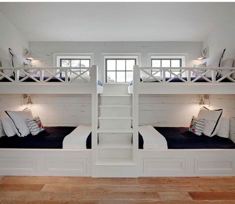 Cool Bunk Bed Rooms, Bunk Beds Built In, Built In Bunks, Bunk Rooms, Bunk Beds With Stairs, Bunk Bed Designs, Kids Bunk Beds, Bilik Tidur, Bunk Room