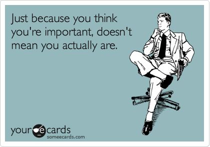 Just because you think you're important, doesn't mean you actually are........EBDU!!!!!!!!!!!! Infp Problems, The Maxx, Christmas Jokes, Fraggle Rock, Totally Me, Clipuri Video, E Card, Work Humor, Ecards Funny