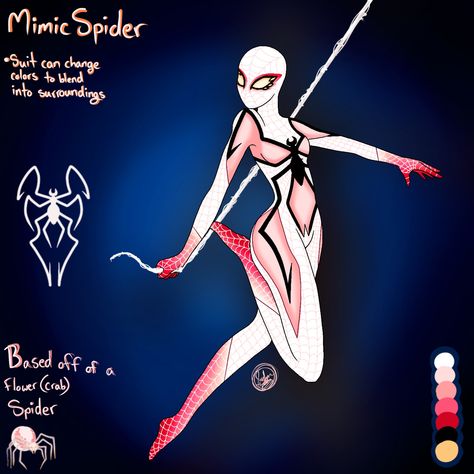 Flower crab spider Spidersona #spidersona #spiderverse #art Spider Ideas, Female Spiderman, Spiderverse Art, Spiderman Oc Art, Flower Crab, Spider Suit, Spiderman Characters, Crab Spider, Superhero Suits