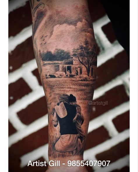 Father sun Punjab Tattoo Designs, Farmers Tattoo, Tattoo In Punjabi, Punjab Tattoo, Old Punjab, Punjabi Tattoo, Farmer Tattoo, Half Sleeve Rose Tattoo, Tattoo Half Sleeve