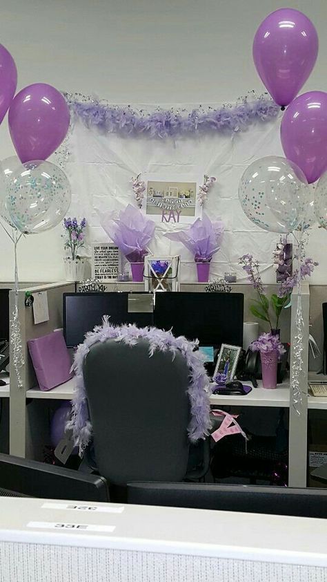 Office desk creation Decorate Office For Birthday, Desk Birthday Decorations Office, Birthday Desk Decorations Offices, Birthday Cubicle Decorations, Office Birthday Decorations Desks, Coworker Birthday Ideas Offices, Work Birthday Ideas, Birthday Office Decorations, Cubicle Birthday Decorations