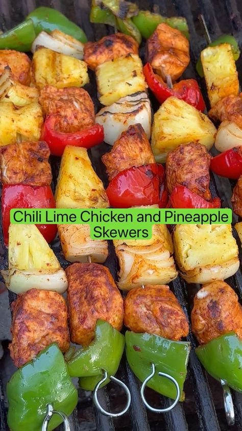 Pin on Chicken Recipes Chicken And Pineapple Skewers, Tropical Food Recipes, Spilling The Sweet Tea, Pineapple Skewers, Chicken And Pineapple, Grilled Kabob Recipes, Chili Lime Chicken, Tropical Food, Kabob Recipes