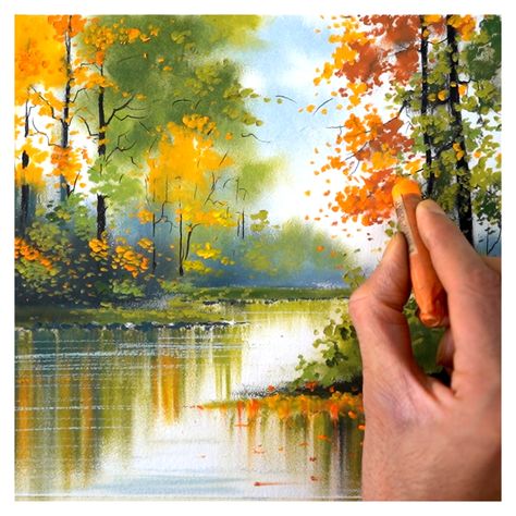 Oil Colour Landscape Painting, Painting By Oil Pastel, Morning Drizzle Oil Pastel, Oil Pastel Painting Ideas For Beginners, Soft Pastel Landscape Paintings, Oilpastel Drawing Pastel Art, Oil Pastel Drawings Landscapes, Forest Oil Pastel, Soft Pastel Art Landscape