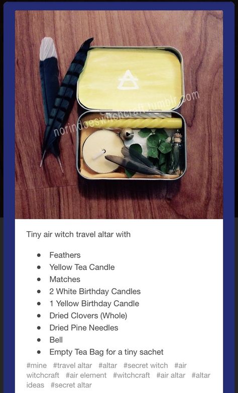 Travel Witch Altar, Altoid Tin Altar Witchcraft, Travel Altar Witchcraft, Wicca Recipes, Travel Altar, Wiccan Crafts, Mini Altar, Witch Rituals, Wiccan Magic