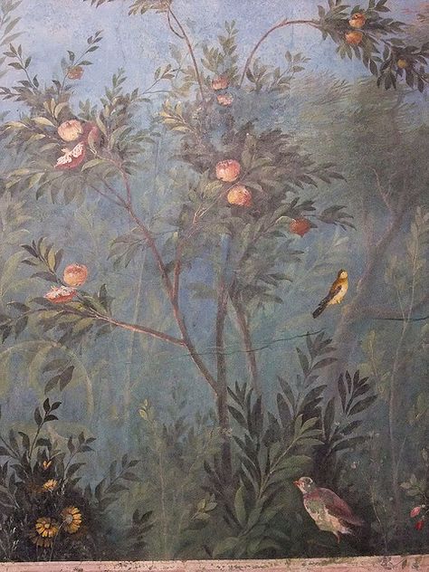 Mural from the triclinium of the Villa of Livia at Prima Porta Roman 1st century CE | Flickr - Photo Sharing! Underground Garden, Roman Garden, Chinoiserie Wallpaper, Birds And Flowers, Roman Art, 1st Century, Garden Painting, Interesting Photos, Pompeii