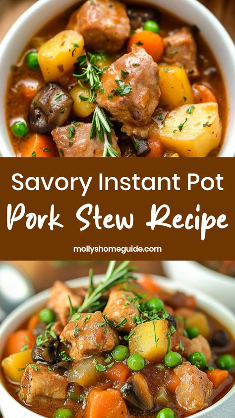 Looking for a delicious and easy recipe to try in your Instant Pot? This Instant Pot pork stew is the perfect comfort food for any day of the week! Packed with flavor and hearty ingredients, this stew will satisfy your cravings and warm you up from the inside out. The beauty of using an Instant Pot is how quickly it cooks meals without sacrificing taste. With simple instructions and minimal prep time, this pork stew will become a family favorite in no time. Pork Stew Meat Recipes Instant Pot, Pork Stew Instant Pot, Pork Stew Meat Recipes, Pork Stew Meat, Pork Stew Recipes, Stew Meat Recipes, Slow Cooked Pork, Pork Stew, Instant Pot Pork