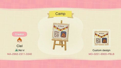 Designs For Animal Crossing, Acnh Custom Designs, Coding Camp, Lemonade Sign, Crossing Sign, Acnh Codes, Qr Codes Animal Crossing, Camping Signs, New Animal Crossing