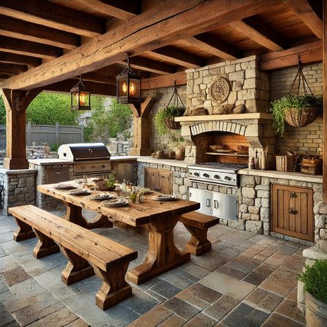 Western Backyard, Patio Kitchen Ideas, Backyard Bbq Area, Meat House, Backyard Grilling Area, Backyard Deck Ideas, Creative Backyard, Rustic Outdoor Kitchens, Outdoor Cooking Area