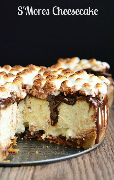 Smores Cheesecake Recipe, Smooth Cheesecake, Chocolate Hazelnut Cake, Smore Recipes, Chocolate Recipes Easy, Coconut Dessert, Brownie Desserts, Best Cheesecake, Fudge Sauce