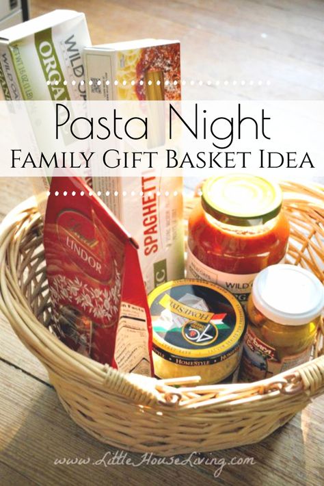 How to put together and inexpensive family gift basket for pasta night, a thoughtful and practical gift for your friends and neighbors. #pasta #familynight #giftbasket #dinner #simpleChristmas #giftideas Pasta Night Basket, Pasta Gift Basket, Dinner Gift Basket, Best Christmas Gift Baskets, Pasta Gifts, Food Gift Basket, Homemade Birthday Gifts, Family Gift Baskets, Homemade Gift Baskets