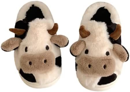 Fuzzy Slippers Women Kawaii Slippers Cow Slippers, Cow House, Funny Shoes, Fluffy Cows, Indoor Outdoor Slippers, Animal Slippers, Cartoon Cow, Family Coloring, Bedroom Slippers