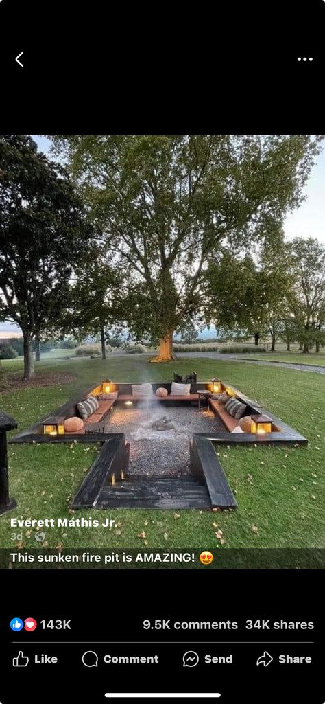 Sunken Fire Pit, Delta House, Sunken Fire Pits, Fire Pit Landscaping, Backyard Pavilion, Outdoor Living Decor, Backyard Fire, Fire Pit Backyard, Firepit