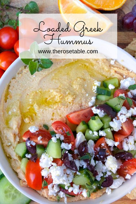 Loaded Greek Hummus – The Rose Table Greek Hummus, Hummus Easy, Hummus Plate, Easy Homemade Hummus, Easy Hummus Recipe, Shrimp Spring Rolls, Garlic Hummus, Easy Hummus, Greek Flavors