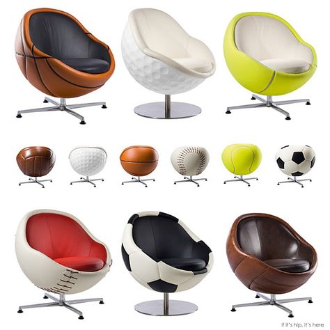 For The True Armchair Athlete. VIP Sports Lounges and Ottomans By Paolo Lillus. | http://www.ifitshipitshere.com/for-the-true-armchair-athlete-vip-sports-lounges-ottomans-by-paolo-lillus/ Upcycle Chair, Poster Sport, Sports Office, Sport Chair, Sport Bedroom, Balcony Chairs, Retail Inspiration, Ball Chair, Ottoman Design