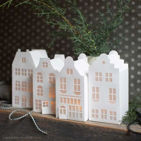 Papercut European Houses for Christmas Diy Christmas Village, Paper Christmas Decorations, Christmas Houses, Canal House, Make Paper, Holiday Crafts Christmas, Crafts Christmas, Christmas Villages, Paper Houses