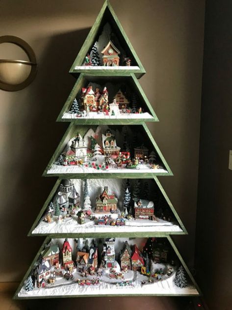 Mini Christmas Tree Ideas, Christmas Tree Village Display, Diy Christmas Village Displays, Christmas Tree Village, Diy Christmas Village, Christmas Village Display, Easy Christmas Decorations, Village Display, Diy Christmas Decorations Easy