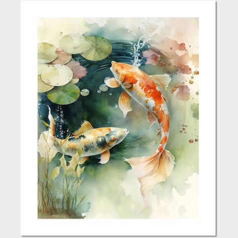 koi fish watercolor painting "Bring a touch of serenity to your life with this beautiful watercolor koi fish painting. Inspired by the traditional Japanese art form, this design captures the grace and movement of the colorful koi swimming in a tranquil pond. Perfect for those who love nature, animals, and Asian culture, this art print will bring a touch of Zen to any room. Whether you're looking for a unique piece of wall art or a thoughtful gift, this koi fish watercolor painting is sure to imp Japanese Watercolour Painting, Koi Fish Painting Watercolors, Watercolour Koi Fish, Koi Watercolor Painting, Fish Watercolor Painting, Watercolour Pictures, Koi Swimming, Koi Fish Painting, Watercolor Koi Fish