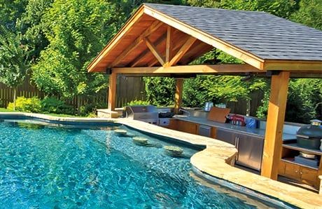 What is a Swim-Up Pool Bar?—and How to Add One to Your Backyard Swim Up Pool Bar Ideas, Swim Up Bar Pool, Pool Bar Ideas, Large Patio Umbrellas, Swim Up Bar, Backyard Pool Designs, Swimming Pools Backyard, Pool Bar, Pergola Plans