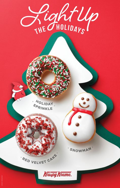 Light up the holidays by visiting Krispy Kreme Christmas Food Poster, Krispy Kreme Logo, Desserts Logo, Donuts Krispy Kreme, Dessert Logo, Christmas Advertising, Christmas Donuts, Holiday Sprinkles, Christmas Campaign