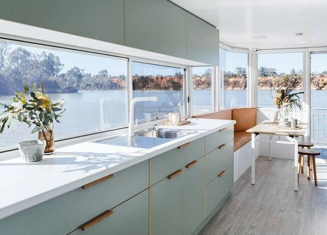 Best of Est | Houseboats and Yachts | Design | est living Plywood Plank Flooring, Houseboat Living, Long Weekend Getaways, Weekend Reading, Tiny House Movement, Floating House, Houseboat, Yacht Design, Plank Flooring