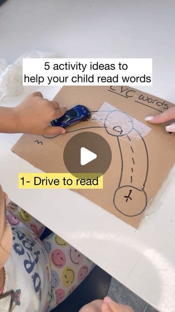 Farah Ghazale on Instagram: "Five Activity Ideas to help your child read consonant vowel consonant words
1- Drive to read : Simply draw three circles and two roads add a sticky tape on the circle to write and wipe. Say a consonant vowel consonant word and have your child first listen to the sound and segment the word, then write the letters and read again by driving the car to each letter. 
2- pinch the peg and fill in the missing vowel: on a popsicle stick write the consonants in the beginning and in the end and on pegs write the vowels, have your child read the words as they swap vowels. 
3- using two cups twist beginning sound. On one cup write the beginning consonant sounds and on the other cup write the middle and end and cut a hole in the beginning. Make sure cup is turned upside dow Three Letter Words Activities, Vowels And Consonants Activities, Vowels Craft, Preschool Reading Activities, Consonant Vowel Consonant Words, Simply Draw, Cups Writing, Vowel Consonant, Consonant Words