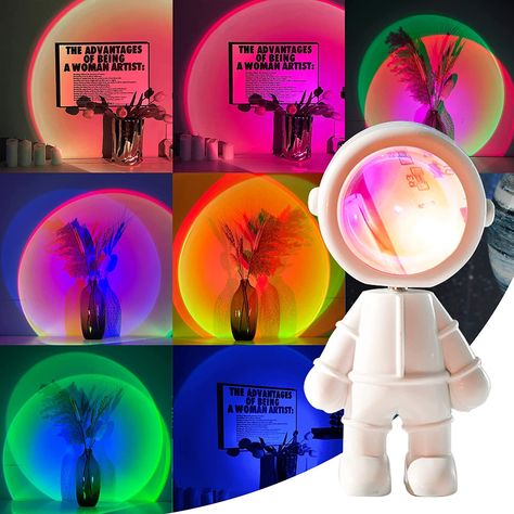 Luubeibei Spaceman Sunset Lamp Projector, LED Night Light Sunset Projector Support Touch Control/360° Rotation, Rechargeable Astronaut Projector for Gift Giving or Bedroom Room Decor（7 Colors… Aura Lamp, Astronaut Light, Astronaut Projector, Sunset Projector, Lamp Projector, Sun Lamp, Light Sunset, Party Bedroom, Sunset Lamp