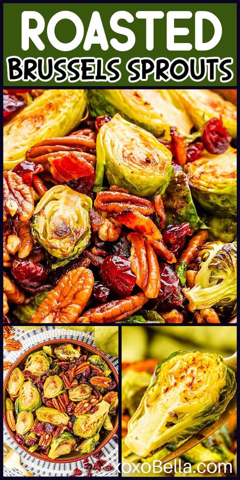 Brussels sprouts with cranberry and pecans Brussels Sprouts With Pecans, Brussel Sprouts Cranberries, Turkey Side Dishes, Roasted Brussels Sprouts With Bacon, Buttermilk Banana Bread, Veggie Side Dish Recipes, Brussels Sprouts With Bacon, Roasted Sprouts, Bacon Brussel Sprouts