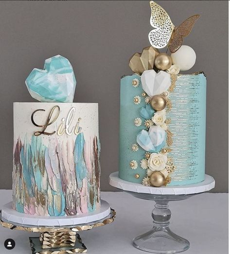 Birthday Cake For Women Simple, Turquoise Cake, Gateau Harry Potter, Modern Birthday Cakes, Cakes Decorated, Beautiful Cake Designs, Elegant Birthday Cakes, Modern Cakes, Modern Birthday