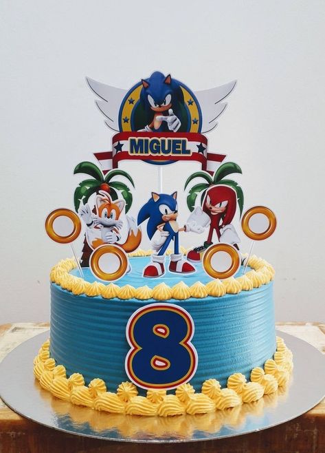 Sonic Theme Cake, Pastel Sonic, Sonic Cakes, Topper Sonic, Sonic Birthday Cake, Bolo Sonic, Sonic Cake, Sonic Birthday Parties, Sonic Party