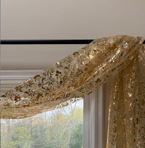 PRICES MAY VARY. CurtainCityNewYork of decor scarf curtain with gold foil print metallic floral designs , add style and elegance to any living space. It's good for Party, New year's Day, Wedding, and your room ! Custom Made is Available. For add size, Please Contact Us Gold Curtains Bedroom, Window Foil, Gold Leaf Decor, Scarf Curtains, Scarf Valance, Silver Curtains, Window Scarf, Elegant Draperies, Gold Curtains