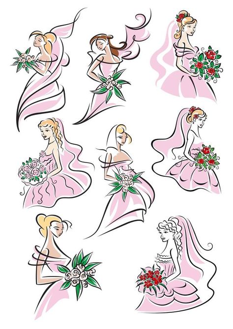 Bride sketches holding bouquet of flowers Person Holding Bouquet, Bride Holding Bouquet, Holding Bouquet, Vector Doodle, Flower Sketches, Bouquet Of Flowers, Body Reference, Drawing Tips, Pose Reference