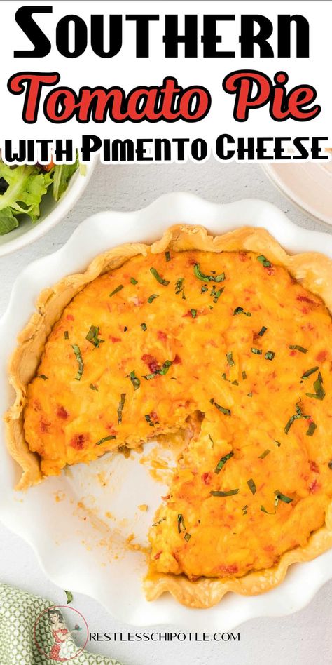 Tomato Pie Recipe Paula Deen, Pimiento Cheese Tomato Pie, Palmetto Cheese Tomato Pie, Tomato Pie With Pimento Cheese, Pioneer Woman Tomato Pie, Pimento Cheese Tomato Pie, Paula Deen Tomato Pie, Rv Snacks, Pie Savory